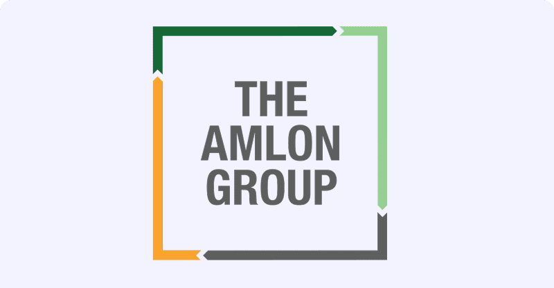 Logo of The Amlon Group with arrows.